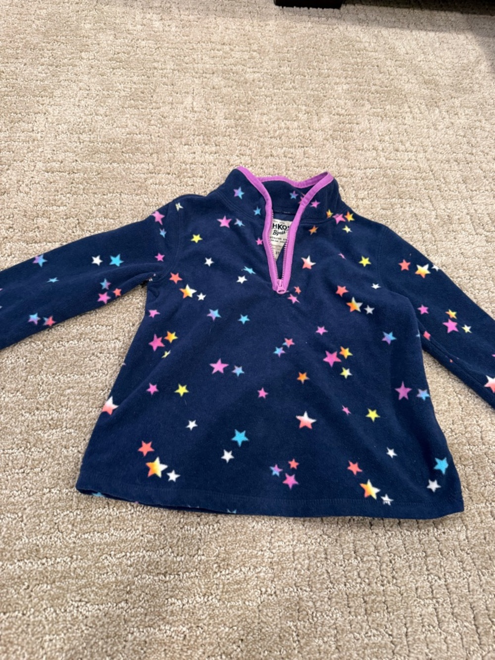 OshKosh B'gosh Navy Fleece Pullover with Multicolor Stars and Pink Trim